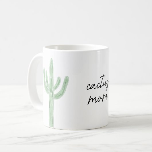 Sage Green Saguaro Cactus Mama Wasserfarbe Kaffeetasse (Vorderseite Links)