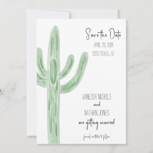 Sage Green Saguaro Cactus Save the Date Einladung (Vorderseite)
