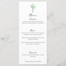 Sage Green Saguaro Cactus Vertical Wedding Menu