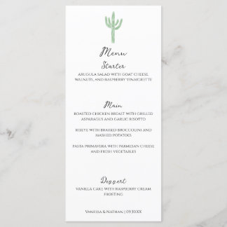 Sage Green Saguaro Cactus Vertical Wedding Menu Menükarte