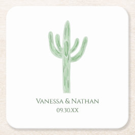 Sage Green Saguaro Cactus Wedding Cocktail Hour Rechteckiger Pappuntersetzer