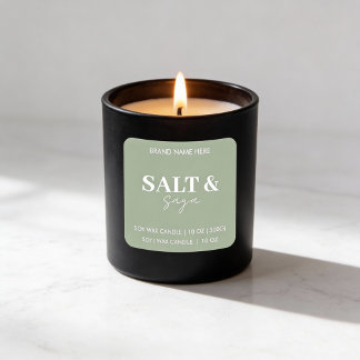 Sage Green Salt & Saga Benutzerdefinierter Kerzene Quadratischer Aufkleber