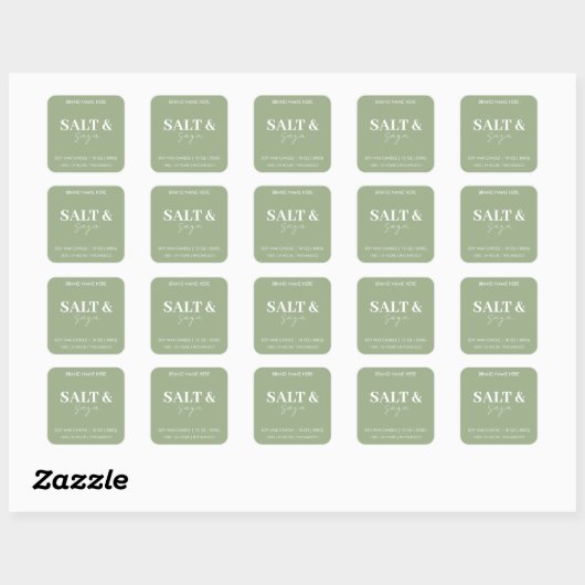 Sage Green Salt & Saga Custom Candle Label Sticker (Blatt)