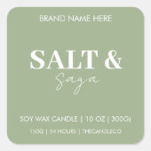 Sage Green Salt & Saga Custom Candle Label Sticker (Vorderseite)