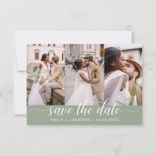 Sage Green Save the Date 3 Foto Elegante Moderne (Vorderseite)
