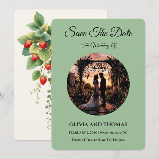 Sage Green Save the Date Card (Vorne/Hinten)