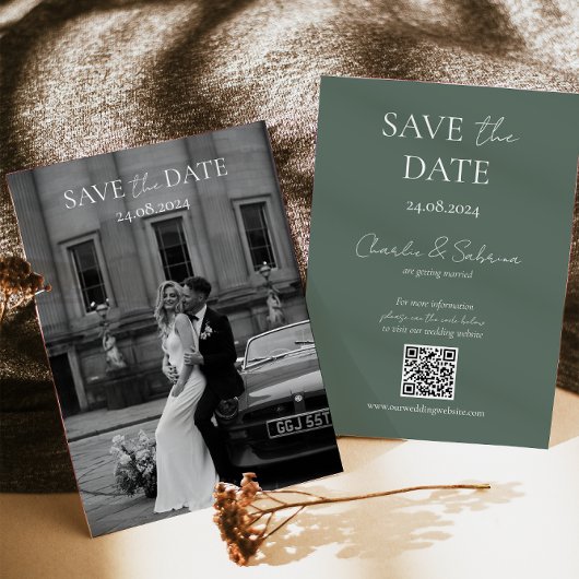 Sage Green Save the Date Card mit QR Code für Hoch