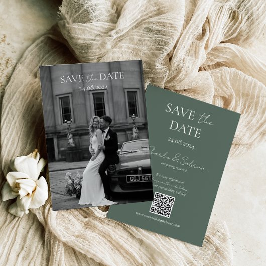 Sage Green Save the Date Card mit QR Code für Hoch