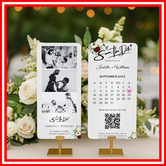 Sage Green Save the Date Foto Strip QR Hochzeit