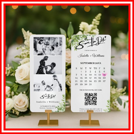 Sage Green Save the Date Foto Strip QR Hochzeit