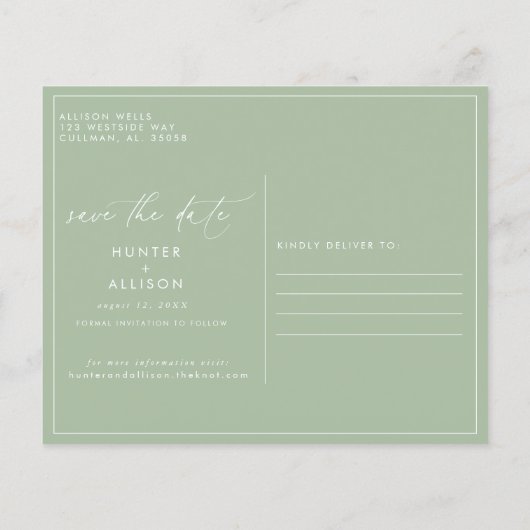 Sage Green Save the Date Postcard (Rückseite)