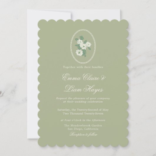 Sage Green Scalloped Wedding Invitation Einladung (Vorderseite)