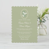 Sage Green Scalloped Wedding Invitation Einladung (Stehend Vorderseite)