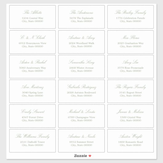 Sage Green Script 18 Guest Address Labels (Blatt)