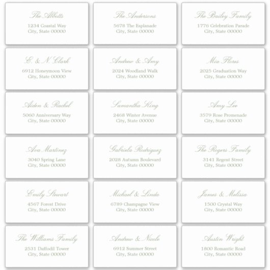 Sage Green Script 18 Guest Address Labels (Vorderseite)