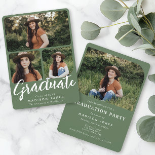 Sage Green Script 4 Fotos Graduation Party Einladung