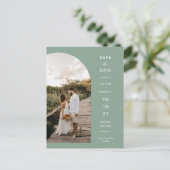 Sage Green Script Arch Foto QR-Code Save the Date Postkarte (Stehend Vorderseite)
