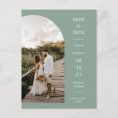Sage Green Script Arch Foto QR-Code Save the Date Postkarte (Vorderseite)