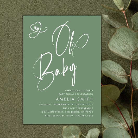 Sage Green Script Baby Shower Einladung