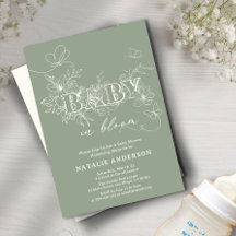 Sage Green Script Blume Butterflies Baby in Bloom