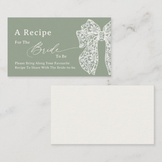 Sage Green Script Bow Share A Recile Brautparty Begleitkarte (Vorne/Hinten)