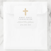 Sage Green Script Boy First Communion Quadratischer Aufkleber (Tasche)
