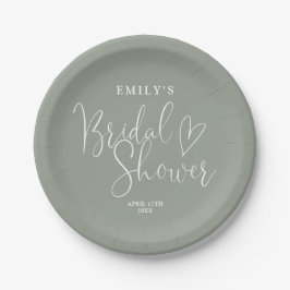 Sage Green Script Calligraphy Brautparty Pappteller