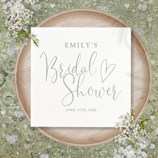 Sage Green Script Calligraphy Brautparty Serviette