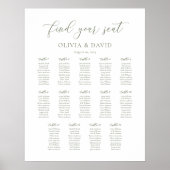 Sage Green Script Elegant 14 Tabelle Seating Chart Poster (Vorne)