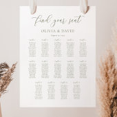 Sage Green Script Elegant 14 Tabelle Seating Chart Poster