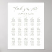 Sage Green Script Elegant 15 Tabelle Seating Chart Poster (Vorne)