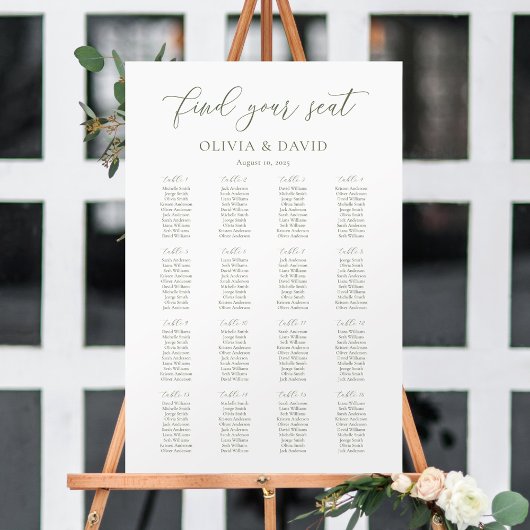 Sage Green Script Elegant 16 Tabelle Seating Chart Poster