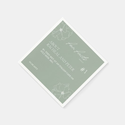 Sage Green Script Floral Fun Fakten Hochzeit Serviette (Ecke)
