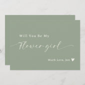 Sage Green Script Flower Girl Vorschlag Card Einladung (Vorne/Hinten)