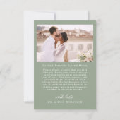 Sage Green Script Foto Hochzeit Danke Karte (Rückseite)