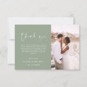 Sage Green Script Foto Hochzeit Danke Karte (Vorderseite)
