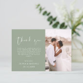 Sage Green Script Foto Hochzeit Danke Karte (Stehend Vorderseite)
