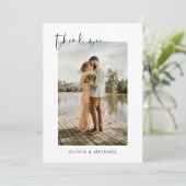 Sage Green Script Foto Hochzeit Danke Karte (Stehend Vorderseite)