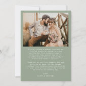 Sage Green Script Foto Hochzeit Danke Karte (Rückseite)