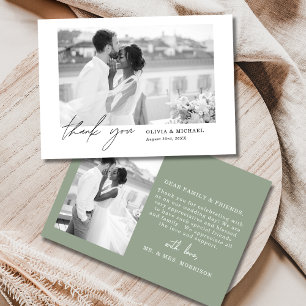 Sage Green Script Foto Hochzeit Danke Karte