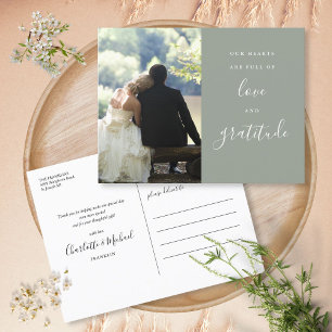 Sage Green Script Foto Hochzeit Vielen Dank Postkarte
