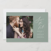 Sage Green Script Foto Save the Date (Vorderseite)