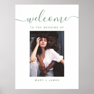 Sage Green Script Foto Wedding Welcome Sign Poster