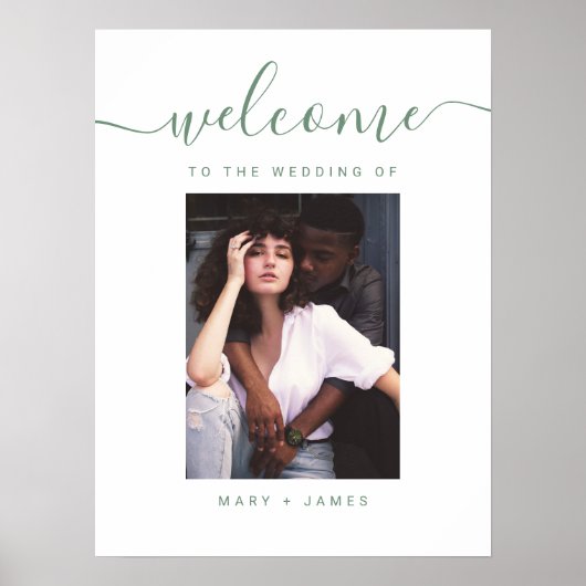 Sage Green Script Foto Wedding Welcome Sign Poster (Vorne)