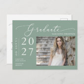 Sage Green Script Graduate Announcement Foto Postkarte (Vorne/Hinten)