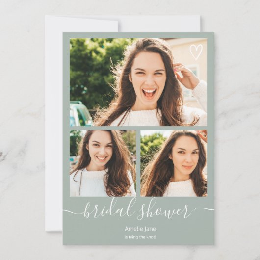 Sage green script heart 4 Fotos Brautparty Einladung (Vorderseite)