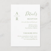 Sage Green Script Initials Typografie Hochzeit Begleitkarte (Vorderseite)