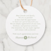 Sage Green Script Kalligraphie Danke Hochzeit Geschenkanhänger (Rückseite)