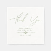 Sage Green Script Kalligraphie Danke Hochzeit Serviette (Vorderseite)