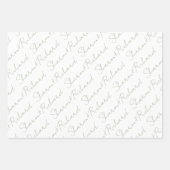 Sage green script kalligraphische Namen Hochzeit Geschenkpapier Set (Vorderseite)